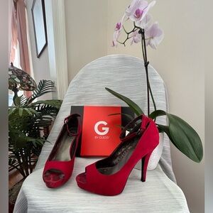 G by Guess Scarlet Faux Suede Open-toe Heels- Sz 8
